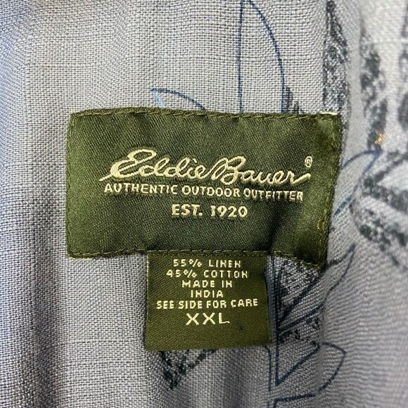 Eddie Bauer Men’s Blue Short Sleeve Button Front Leaf Print Shirt. Size XXL - Picture 4 of 6